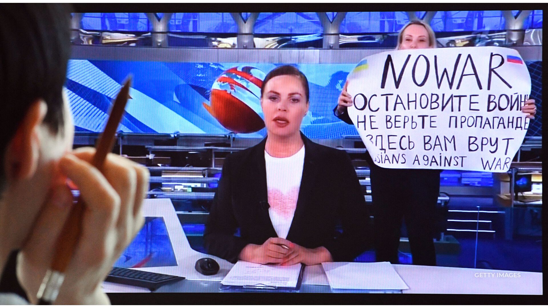 A Russian state TV employee was fined for her anti-war protest.