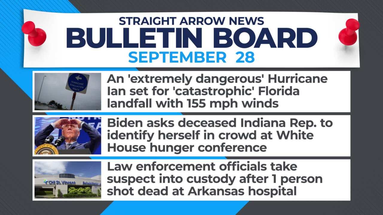 Hurricane Ian makes landfall in Florida, Biden makes a gaffe at White House conference and Arkansas hospital shooting suspect is in custody.