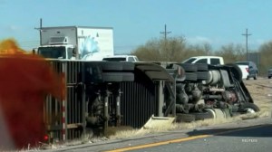 Orange smoke has spewed across Tucson, Arizona, causing residents to shelter-in-place after a truck carrying nitric acid was overturned.