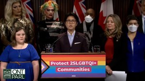 The Ontario Legislative Assembly proposed a bill that seeks to establish LGBTQ safety zones and penalize "offensive remarks" near drag shows.