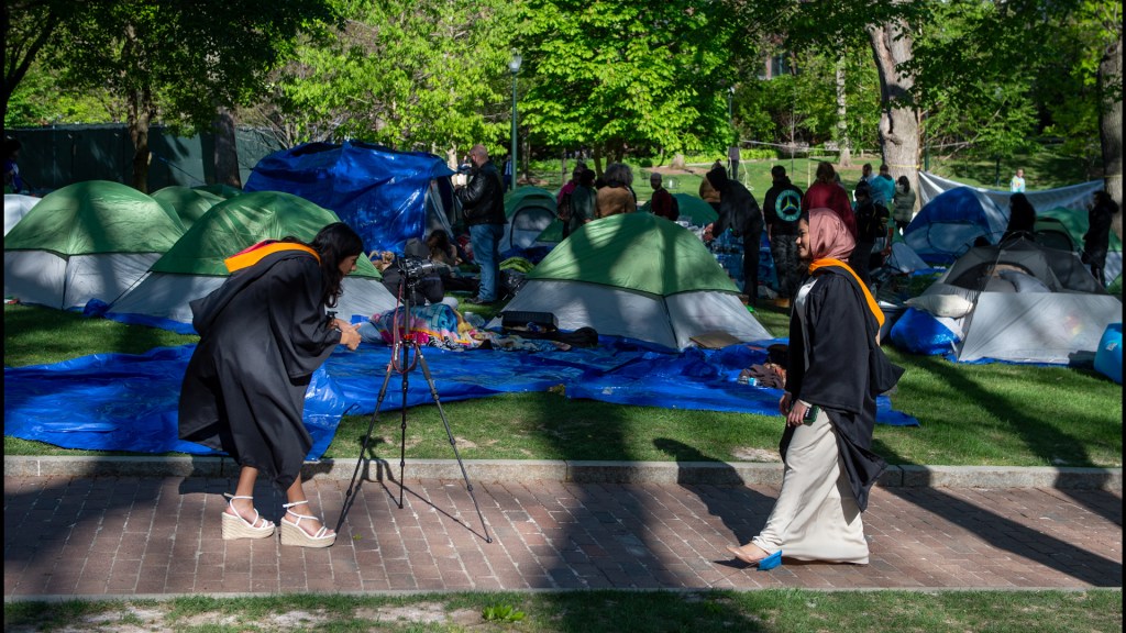 The Gaza Solidarity Encampment was set up at Drexel University's Korman Quad, demanding divestment from entities negatively affecting Palestinians.