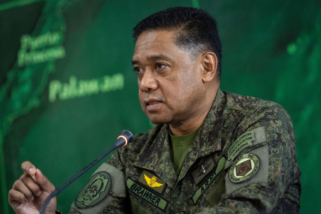 Armed Forces of the Philippines Chief of Staff General Romeo Brawner Jr. speaks to the media during a press briefing at Western Command in Puerto Princesa, Palawan, Philippines, August 10, 2023. (Photo by ELOISA LOPEZ / POOL / AFP) (Photo by ELOISA LOPEZ/POOL/AFP via Getty Images)