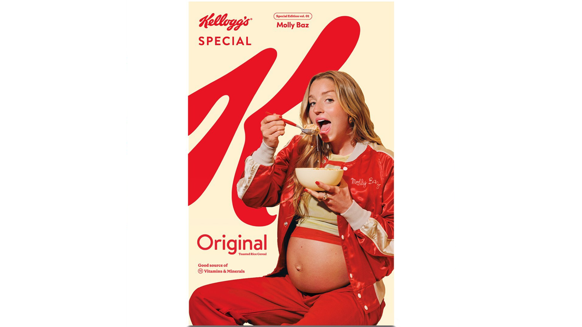 A pregnant woman will be featured on a cereal box for the first time as Kellogg’s Special K partners with Molly Baz.