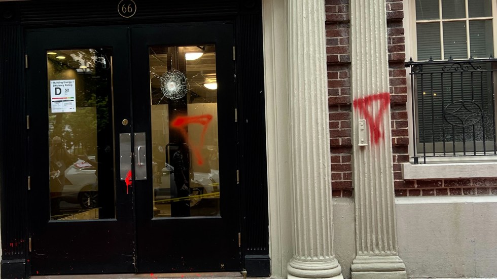 A Columbia University executive's home was vandalized with Nazi and Hamas imagery amid a wave of antisemitism; three deans resign over texts.