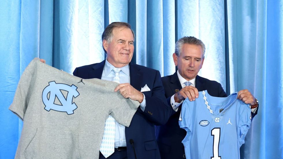 Legendary coach Bill Belichick, who coached in the NFL for 49 years, was introduced at the University of North Carolina. 