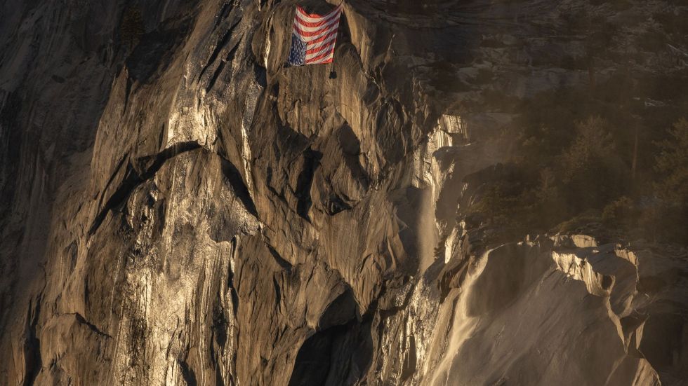 A bold protest against the Trump administration caught the attention of visitors at Yosemite National Park over the weekend where an upside-down American flag was on display.