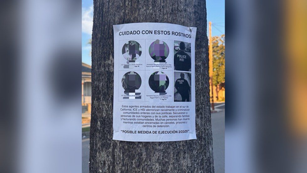 The posters are written in Spanish, and warn local residents with the message, "CAREFUL WITH THESE FACES."