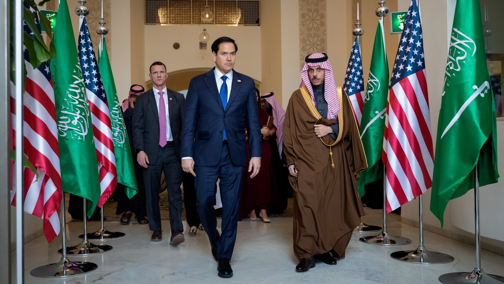 U.S. Secretary of State Marco Rubio met with Russian Foreign Minister Sergey Lavrov and other officials in Saudi Arabia at Diriyah Palace in Riyadh. This marked the highest-level U.S.-Russia meeting since the start of the Ukraine war in 2022. The talks aimed at restoring diplomatic relations and negotiating an end to the war in Ukraine.